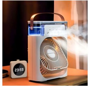پنکه مه پاش رومیزی AIR COOLER FANپنکه مه پاش رومیزی AIR COOLER FAN  خنک‌کنندگی سریع و قدرتمند  سیستم مه‌پاش و رطوبت‌ساز  امکان افزودن عطر و اسانس  سایز بزرگ و اصلی محصول